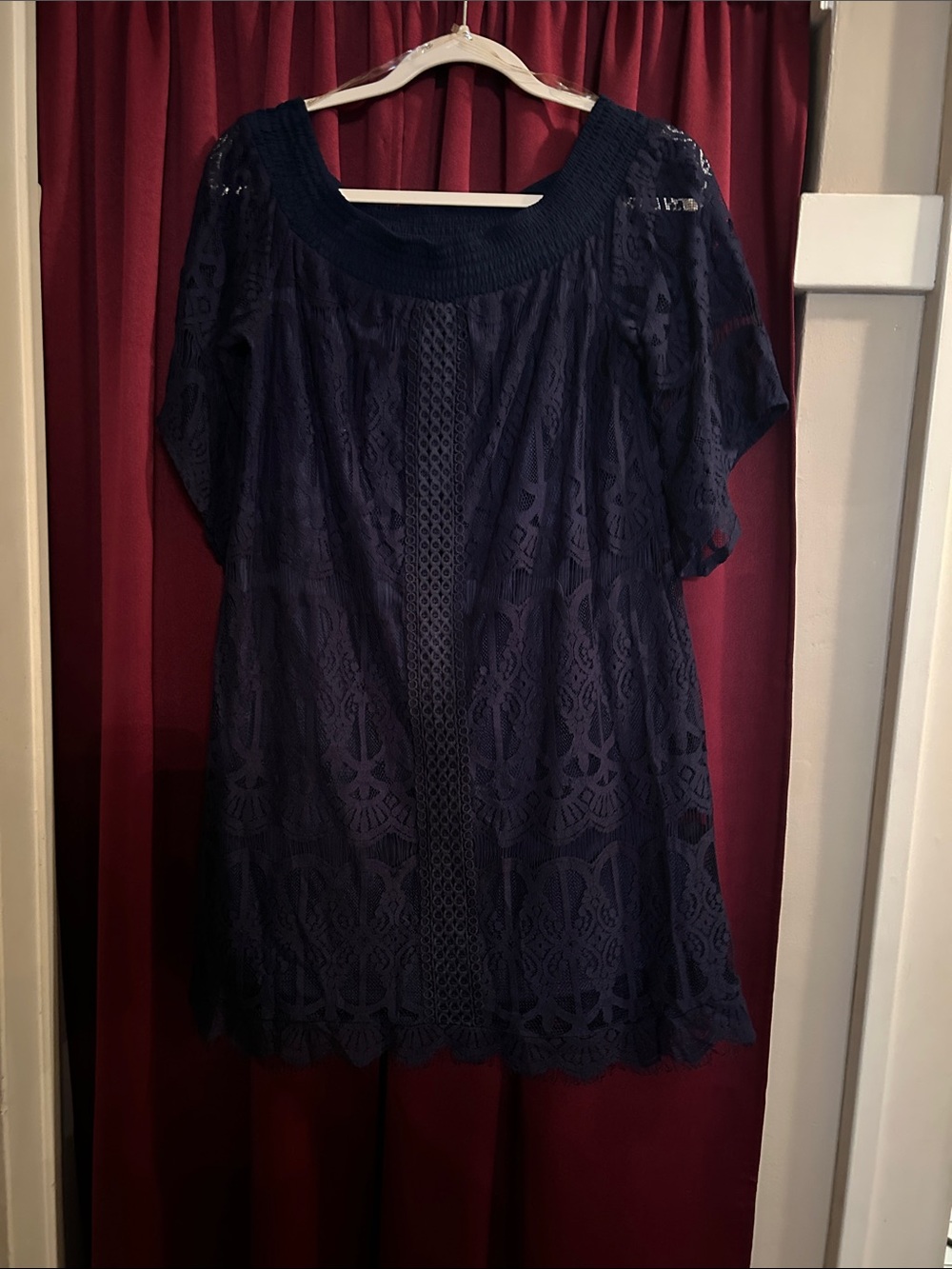 Trixxi Navy Lace Overlay Tunic -off the shoulder  L